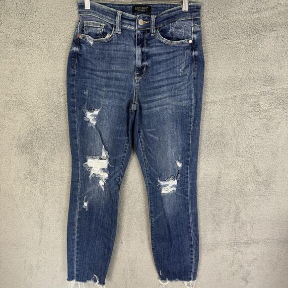 Judy Blue Jeans Blue Womens 1/25 Denim Relaxed Fit Distressed Medium Washed - Picture 1 of 11